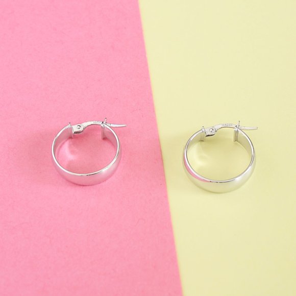 Real Solid 10K White Gold Thick Hoop Earrings Hypo Allergenic 19mm Stamped 10K - Picture 5 of 5